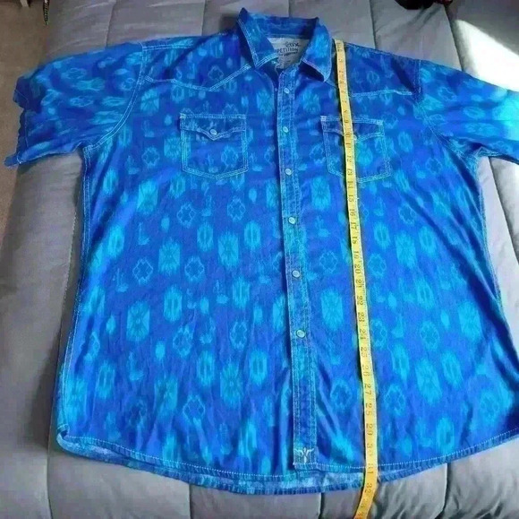 Wrangler 20X Shirt Mens Size XL Blue Aztec Print Pearl Snap Western 100% Cotton - Picture 6 of 8